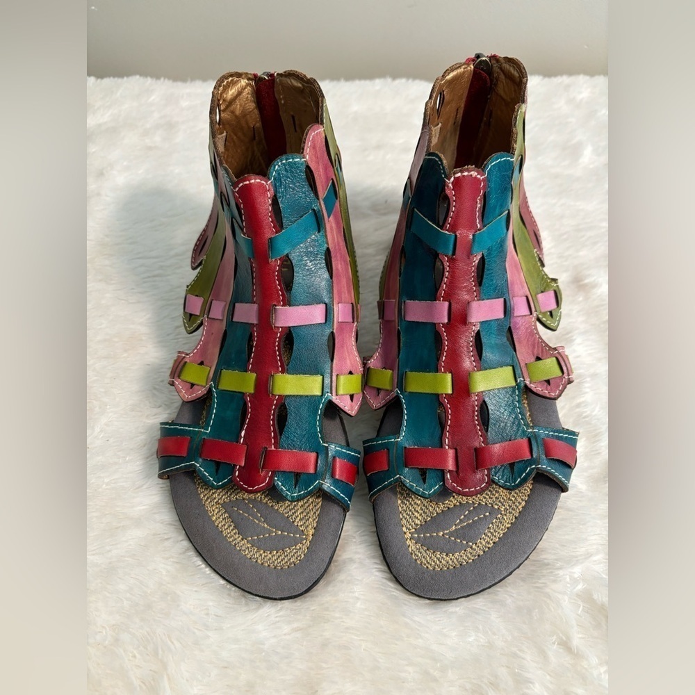 Socofy Ankle Strappy Multi Color Sandals - size 37 (6 1/2)
